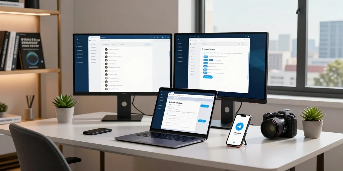 Engaging with the Telegram Web Version in a modern tech workspace.