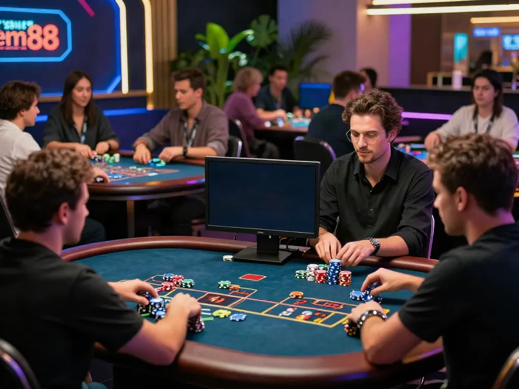 gem88 live casino players engaged with dealers in a vibrant gaming atmosphere
