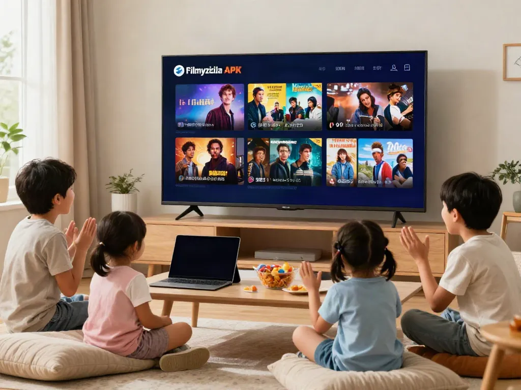 Family enjoying movies on Filmyzilla media in a cozy living room